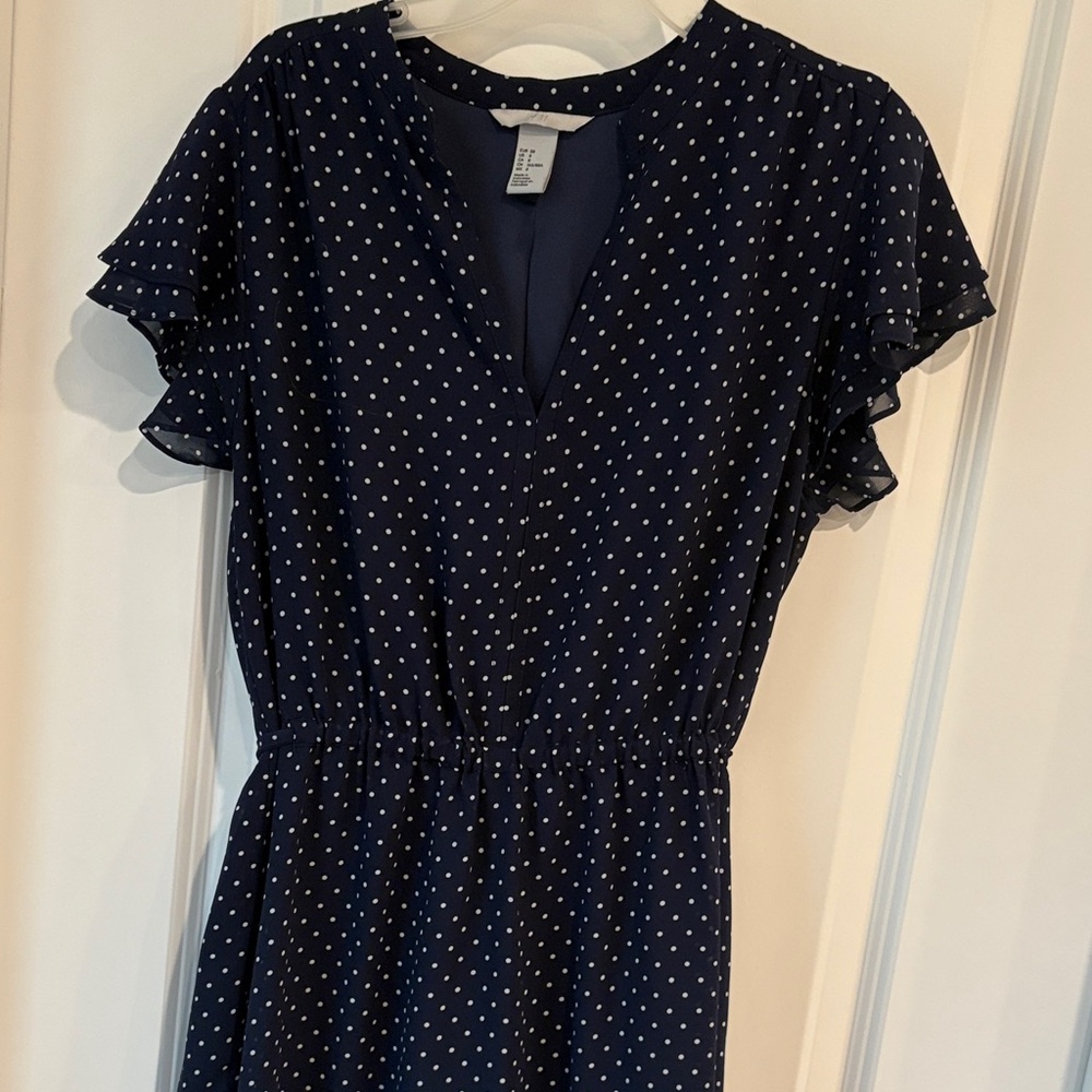 H&M Navy and White Midi Dress